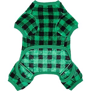 Frisco Dog & Cat Cozy Plush Fleece PJs, Green Plaid, Medium