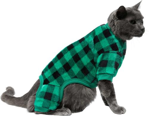 Show full view: Frisco Dog & Cat Cozy Plush Fleece PJs, Green Plaid, Small slide 4 of 9