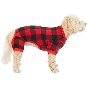 Frisco Dog & Cat Cozy Polar Fleece PJs, Red Plaid, Small