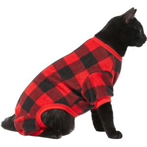 Frisco Dog & Cat Cozy Polar Fleece PJs, Red Plaid, Small