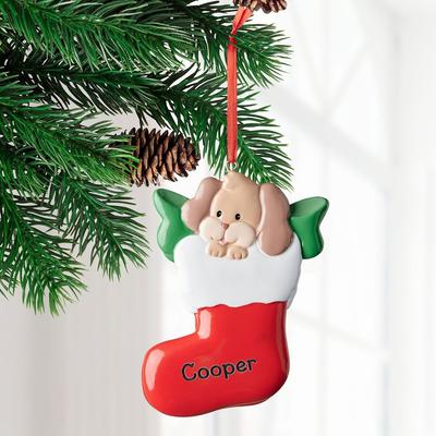 Show full view: Frisco Christmas Dog in Stocking Resin Personalized Ornament slide 3 of 7