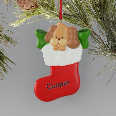 Show full view: Frisco Christmas Dog in Stocking Resin Personalized Ornament slide 6 of 7