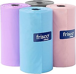 Frisco Dog Poop Bag Solid Assortment in Teal Blue, Violet, Gray, & Coral
