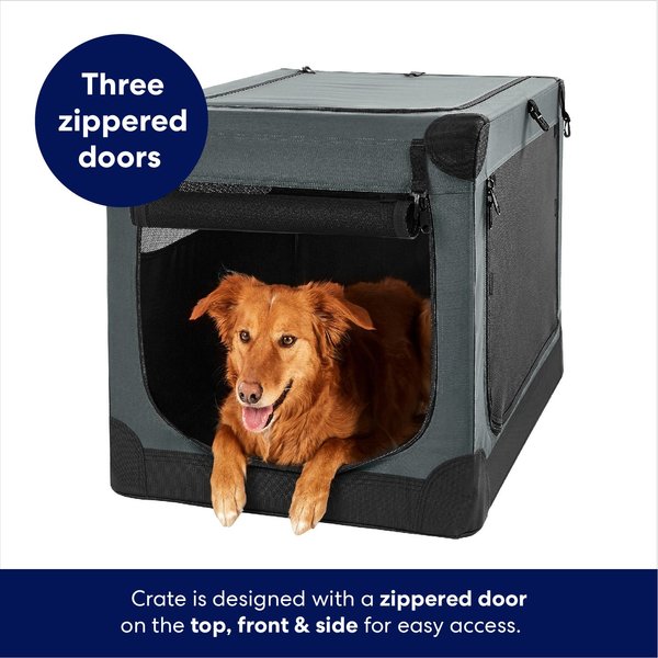 Show full view: Frisco Dog & Small Pet Indoor & Outdoor 3-Door Collapsible Soft-Sided Crate, Dark Gray, Med: 30-in L x 21-in W x 21-in H slide 4 of 8