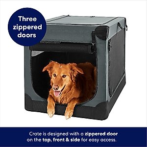 Frisco Dog & Small Pet Indoor & Outdoor 3-Door Collapsible Soft-Sided Crate, Dark Gray, Med: 30-in L x 21-in W x 21-in H