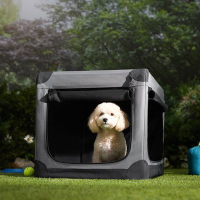 Frisco Frisco Dog Indoor & Outdoor 3-Door Collapsible Soft-Sided Crate, Dark Gray, Med/L: 36-in L x 24-in W x 24-in H