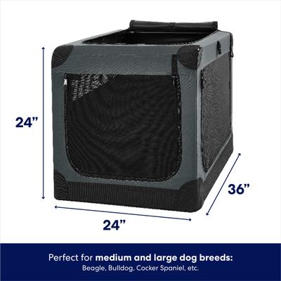 Show full view: Frisco Dog & Small Pet Indoor & Outdoor 3-Door Collapsible Soft-Sided Crate, Dark Gray, Med/L: 36-in L x 24-in W x 24-in H slide 2 of 8
