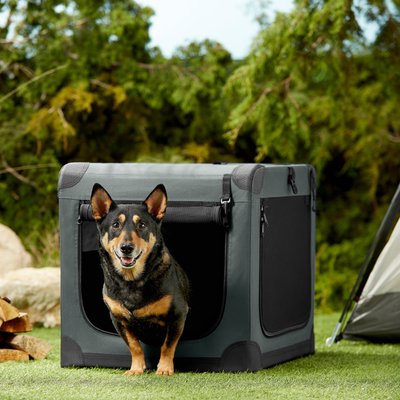Frisco Frisco Dog Indoor & Outdoor 3-Door Collapsible Soft-Sided Crate, Dark Gray, S: 26-in L x 21-in W x 21-in H