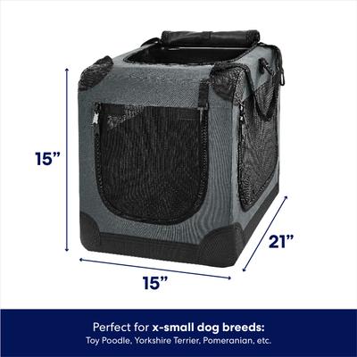 Show full view: Frisco Dog & Small Pet Indoor & Outdoor 3-Door Collapsible Soft-Sided crate, Dark Gray, XS: 21-in L x 15-in W x 15-in H slide 2 of 8