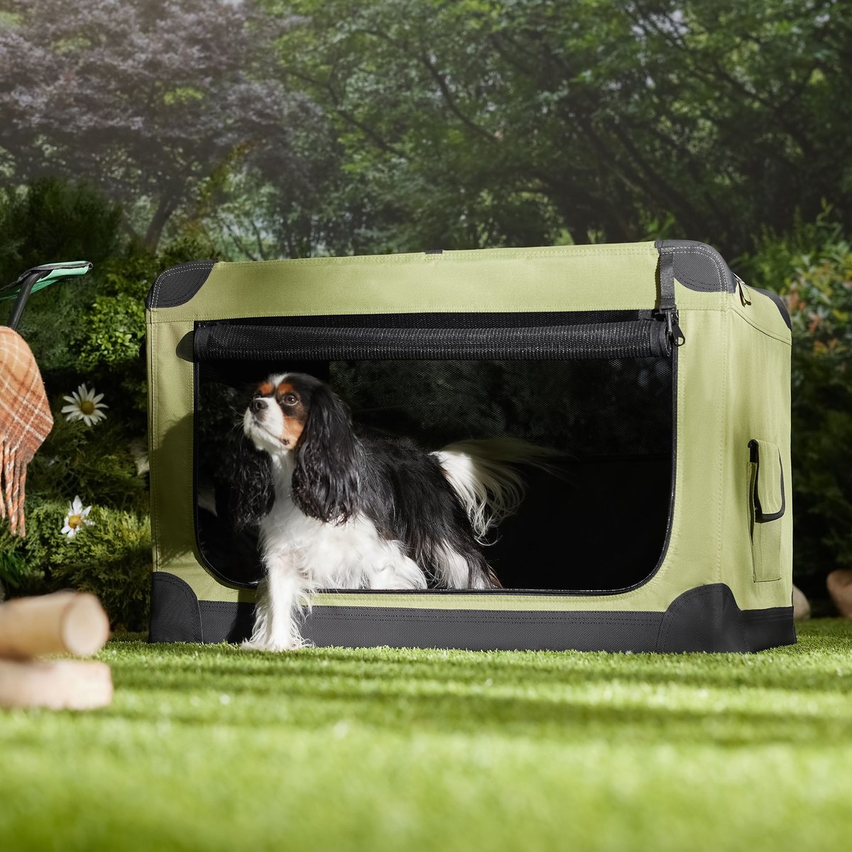 Frisco Dog Indoor & Outdoor 3-Door Collapsible Soft-Sided Crate, Khaki Green, Med/L: 36-in L x 24-in W x 24-in H