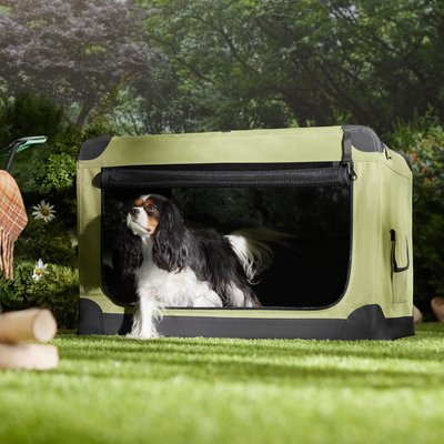 Frisco Frisco Dog Indoor & Outdoor 3-Door Collapsible Soft-Sided Crate, Khaki Green, Med/L: 36-in L x 24-in W x 24-in H