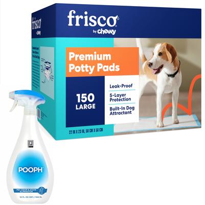 Show full view: Frisco Dog Training & Potty Pads, 22 x 23-in, Unscented, 150 count + POOPH Cat & Dog Odor & Stain Eliminator, 32-oz bottle slide 1 of 9