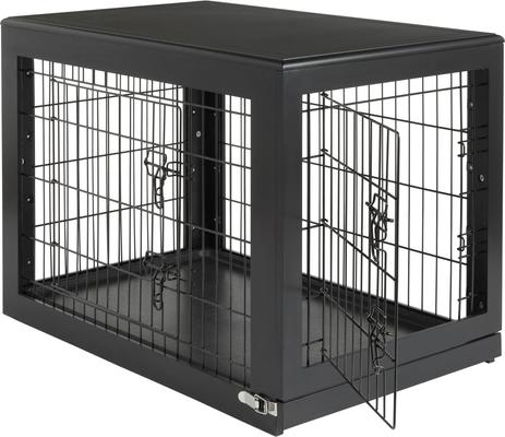 Show full view: Frisco Double Door Furniture Style Crate, Black, Medium + Mocha Swirl Dog Crate Mat, 30-in slide 2 of 9