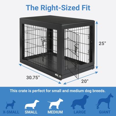 Show full view: Frisco Double Door Furniture Style Crate, Black, Medium + Mocha Swirl Dog Crate Mat, 30-in slide 3 of 9