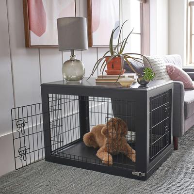 Show full view: Frisco Double Door Furniture Style Crate, Black, Medium + Mocha Swirl Dog Crate Mat, 30-in slide 5 of 9
