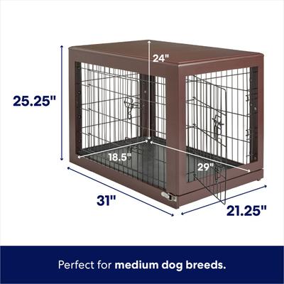 Show full view: Frisco Double Door Furniture Style Dog Crate, Brown, Medium slide 2 of 9