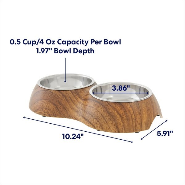 Frisco Double Stainless Steel Bowl, Wood Design