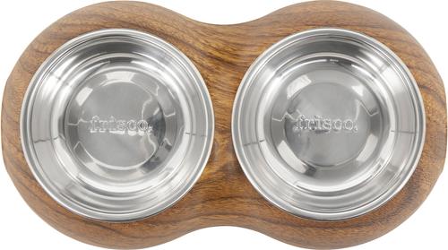Show full view: Frisco Double Stainless Steel Bowl, Wood Design, X-Small: 0.5 cup slide 4 of 9