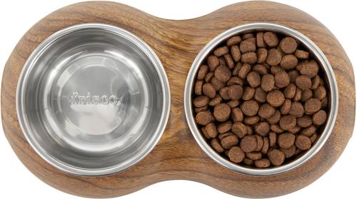 Show full view: Frisco Double Stainless Steel Bowl, Wood Design, X-Small: 0.5 cup slide 5 of 9