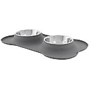 Frisco Double Stainless Steel Pet Bowl with Silicone Mat, Gray, Small: 1.5 cup