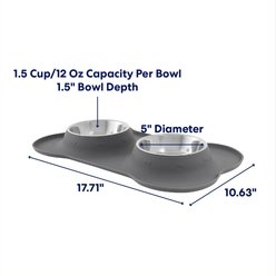 Frisco Double Stainless Steel Pet Bowl with Silicone Mat, Gray, Small: 1.5 cup slide 2 of 7