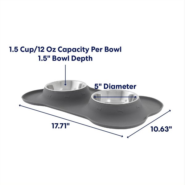 Show full view: Frisco Double Stainless Steel Pet Bowl with Silicone Mat, Gray, Small: 1.5 cup slide 2 of 9