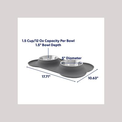 Show full view: Frisco Double Stainless Steel Pet Bowl with Silicone Mat, Gray, Small: 1.5 cup slide 2 of 9