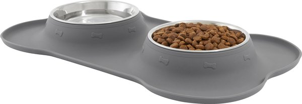 Show full view: Frisco Double Stainless Steel Pet Bowl with Silicone Mat, Gray, Small: 1.5 cup slide 3 of 9