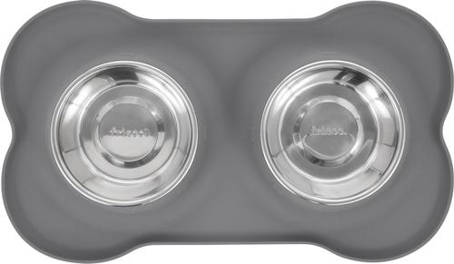 Show full view: Frisco Double Stainless Steel Pet Bowl with Silicone Mat, Gray, Small: 1.5 cup slide 4 of 9