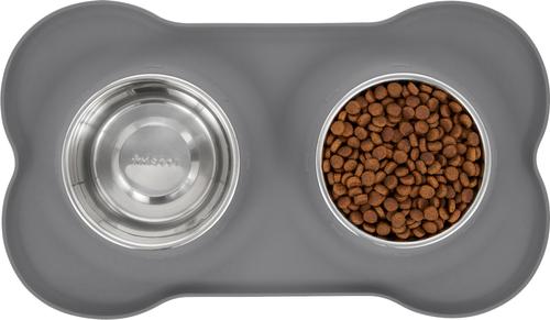 Show full view: Frisco Double Stainless Steel Pet Bowl with Silicone Mat, Gray, Small: 1.5 cup slide 5 of 9