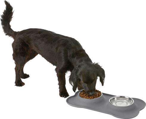 Show full view: Frisco Double Stainless Steel Pet Bowl with Silicone Mat, Gray, Small: 1.5 cup slide 6 of 9