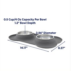 Frisco Double Stainless Steel Pet Bowl with Silicone Mat, Gray, X-Small: 0.5 cup slide 2 of 7