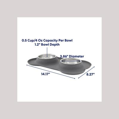 Show full view: Frisco Double Stainless Steel Pet Bowl with Silicone Mat, Gray, X-Small: 0.5 cup slide 2 of 9