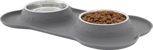 Show full view: Frisco Double Stainless Steel Pet Bowl with Silicone Mat, Gray, X-Small: 0.5 cup slide 3 of 9
