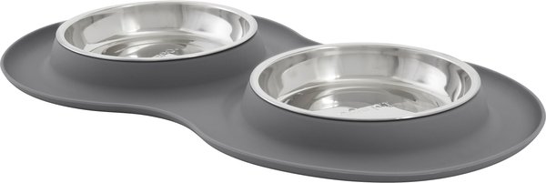 Show full view: Frisco Double Stainless Steel Pet Bowl with Silicone Mat, Light Gray, Small: 1.5 cup slide 1 of 9