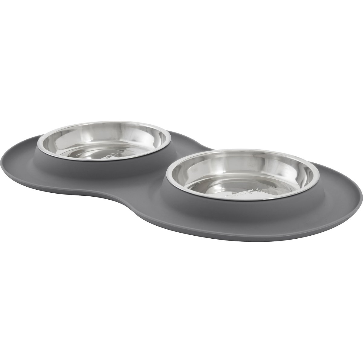 Frisco Double Stainless Steel Pet Bowl with Silicone Mat, Light Gray, 1.75 Cup Spill Proof