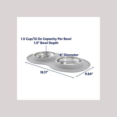 Show full view: Frisco Double Stainless Steel Pet Bowl with Silicone Mat, Light Gray, Small: 1.5 cup slide 3 of 10