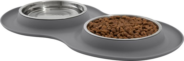 Show full view: Frisco Double Stainless Steel Pet Bowl with Silicone Mat, Light Gray, Small: 1.5 cup slide 3 of 9