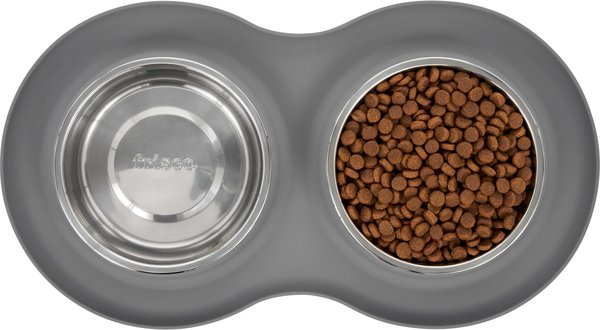 Show full view: Frisco Double Stainless Steel Pet Bowl with Silicone Mat, Light Gray, Small: 1.5 cup slide 5 of 9