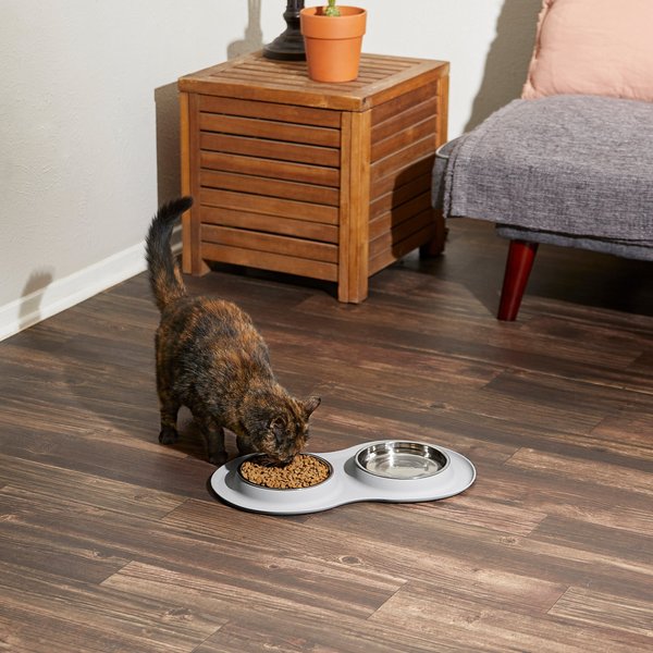Show full view: Frisco Double Stainless Steel Pet Bowl with Silicone Mat, Light Gray, Small: 1.5 cup slide 7 of 9