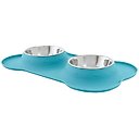 Frisco Double Stainless Steel Pet Bowl with Silicone Mat, Teal, Small: 1.5 cup