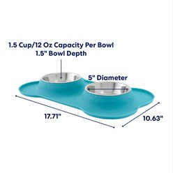 Frisco Double Stainless Steel Pet Bowl with Silicone Mat, Teal, Small: 1.5 cup slide 2 of 6