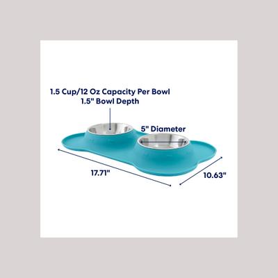 Show full view: Frisco Double Stainless Steel Pet Bowl with Silicone Mat, Teal, Small: 1.5 cup slide 3 of 9