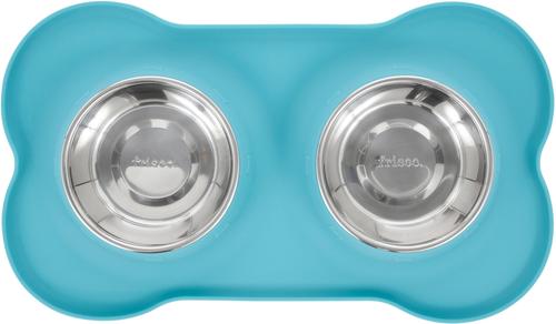 Show full view: Frisco Double Stainless Steel Pet Bowl with Silicone Mat, Teal, Small: 1.5 cup slide 5 of 9