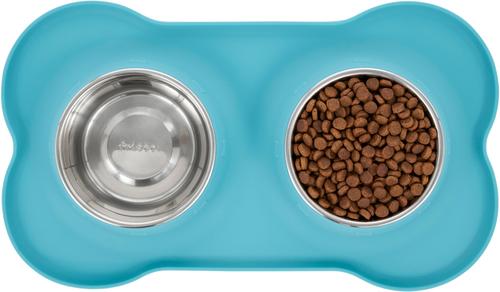 Show full view: Frisco Double Stainless Steel Pet Bowl with Silicone Mat, Teal, Small: 1.5 cup slide 6 of 9