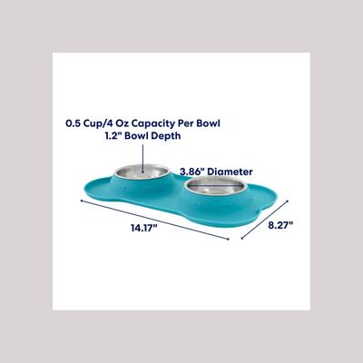 Show full view: Frisco Double Stainless Steel Pet Bowl with Silicone Mat, Teal, X-Small: 0.5 cup slide 2 of 8