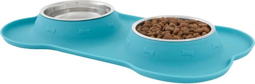 Show full view: Frisco Double Stainless Steel Pet Bowl with Silicone Mat, Teal, X-Small: 0.5 cup slide 3 of 8