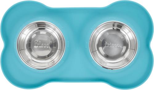 Show full view: Frisco Double Stainless Steel Pet Bowl with Silicone Mat, Teal, X-Small: 0.5 cup slide 4 of 8