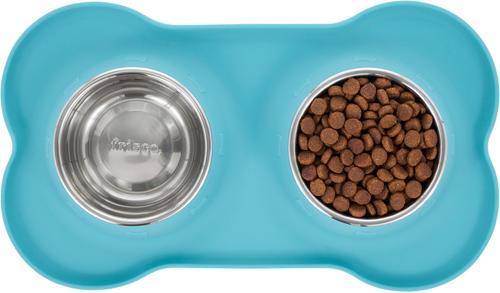 Show full view: Frisco Double Stainless Steel Pet Bowl with Silicone Mat, Teal, X-Small: 0.5 cup slide 5 of 8