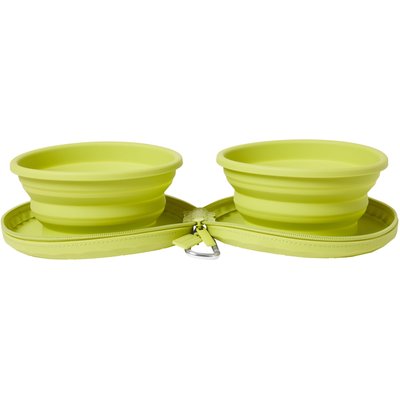 Frisco Frisco Double Travel Collapsible Silicone Dog & Cat Bowl, Lime, Medium: 3 cup